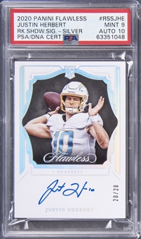 2020 Panini Flawless Rookie Shadow Signatures Silver #RSSJHE Justin Herbert Signed Rookie Card (#20/20) - PSA MINT 9, PSA/DNA 10